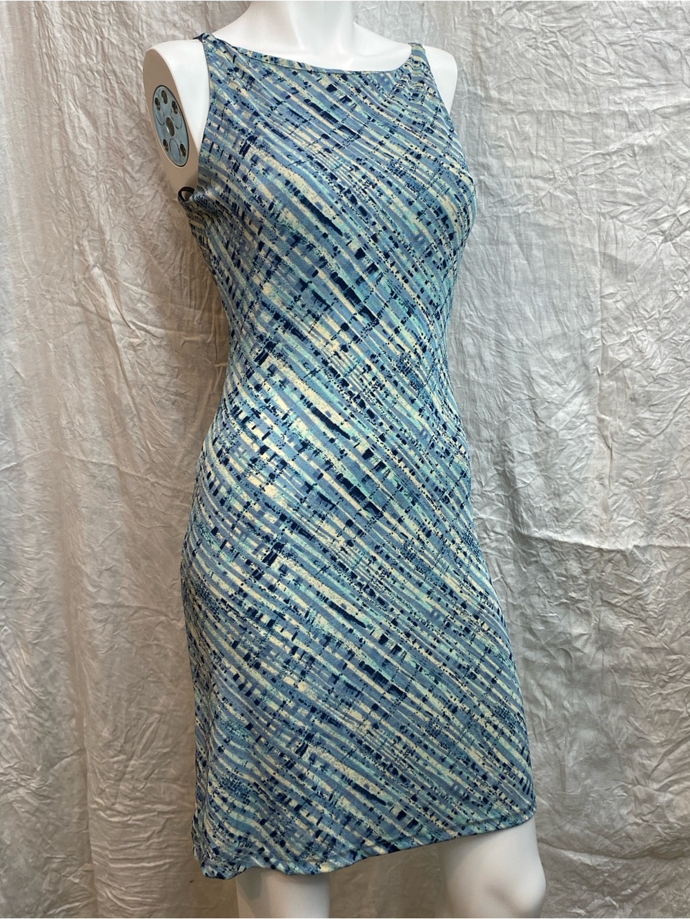 Vintage 90s Per Seption Sleeveless Blue Patterned Women’s Dress